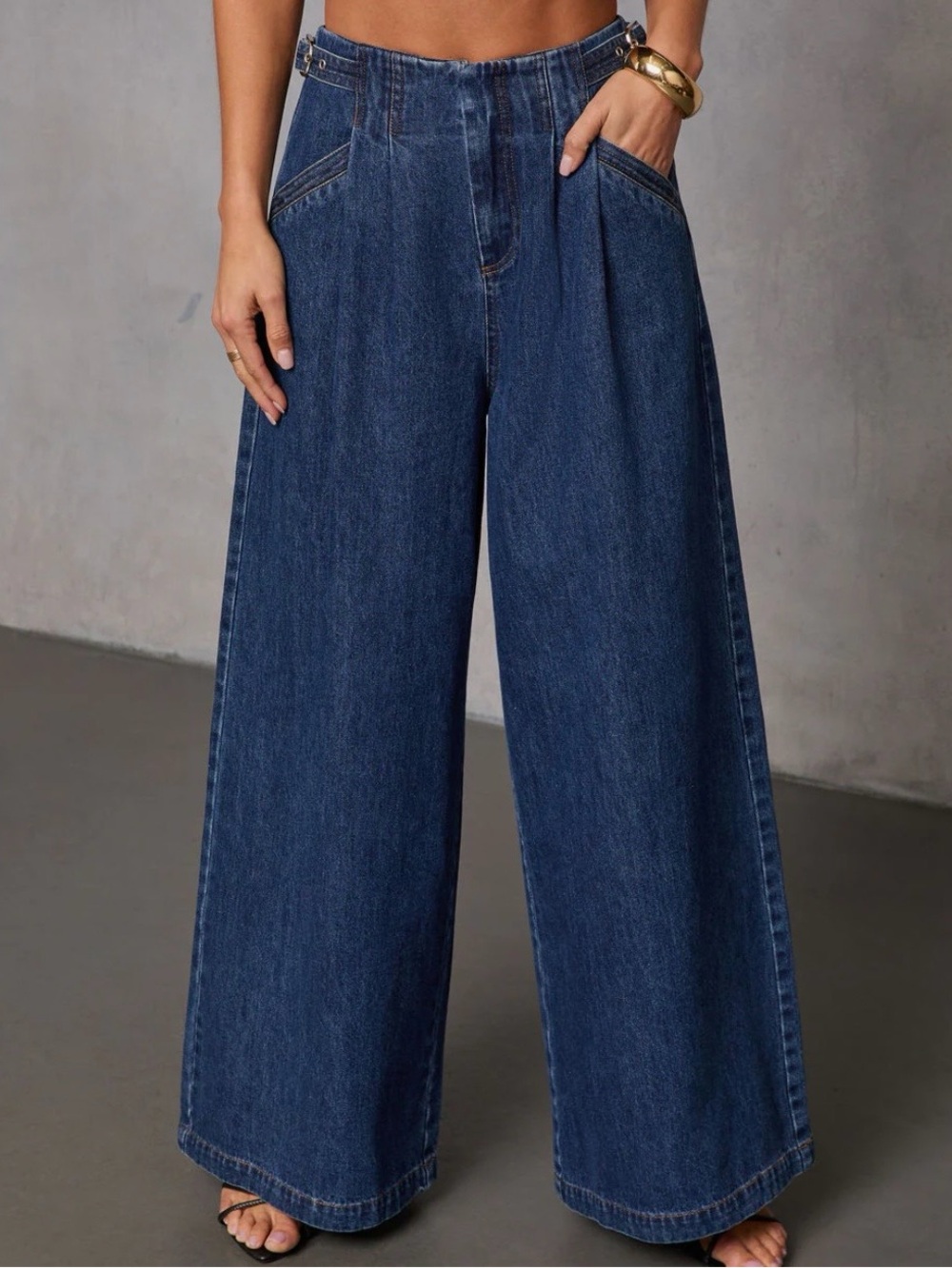Vici Dark Blue High-Waist Wide Leg Jeans